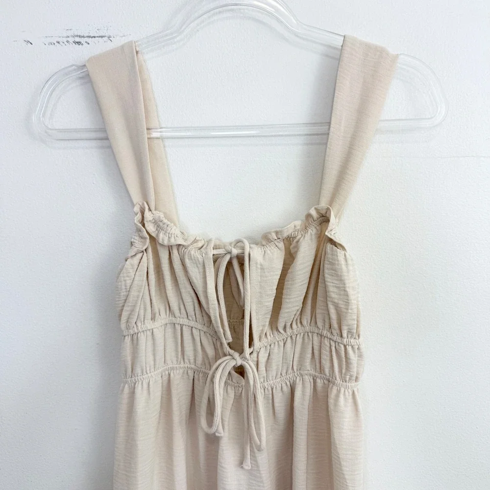 The Frolic Cream Ruched Tie Front Maxi Dress US 2 Side Slit - Picture 4 of 8